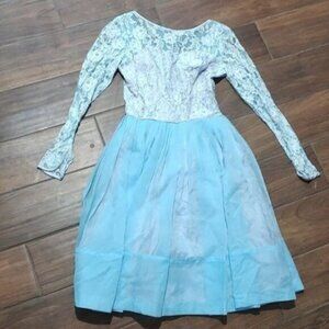 Vintage 9 blue lace tulle prom dress formal costume gown Elsa Halloween